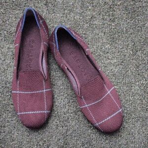 Rothy's Burgundy Plaid Knit Slip-On Flats